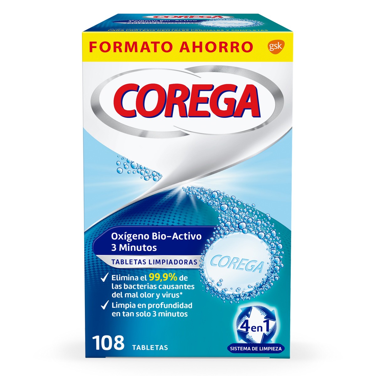 Corega oxígeno bio-activo 108 tabletas